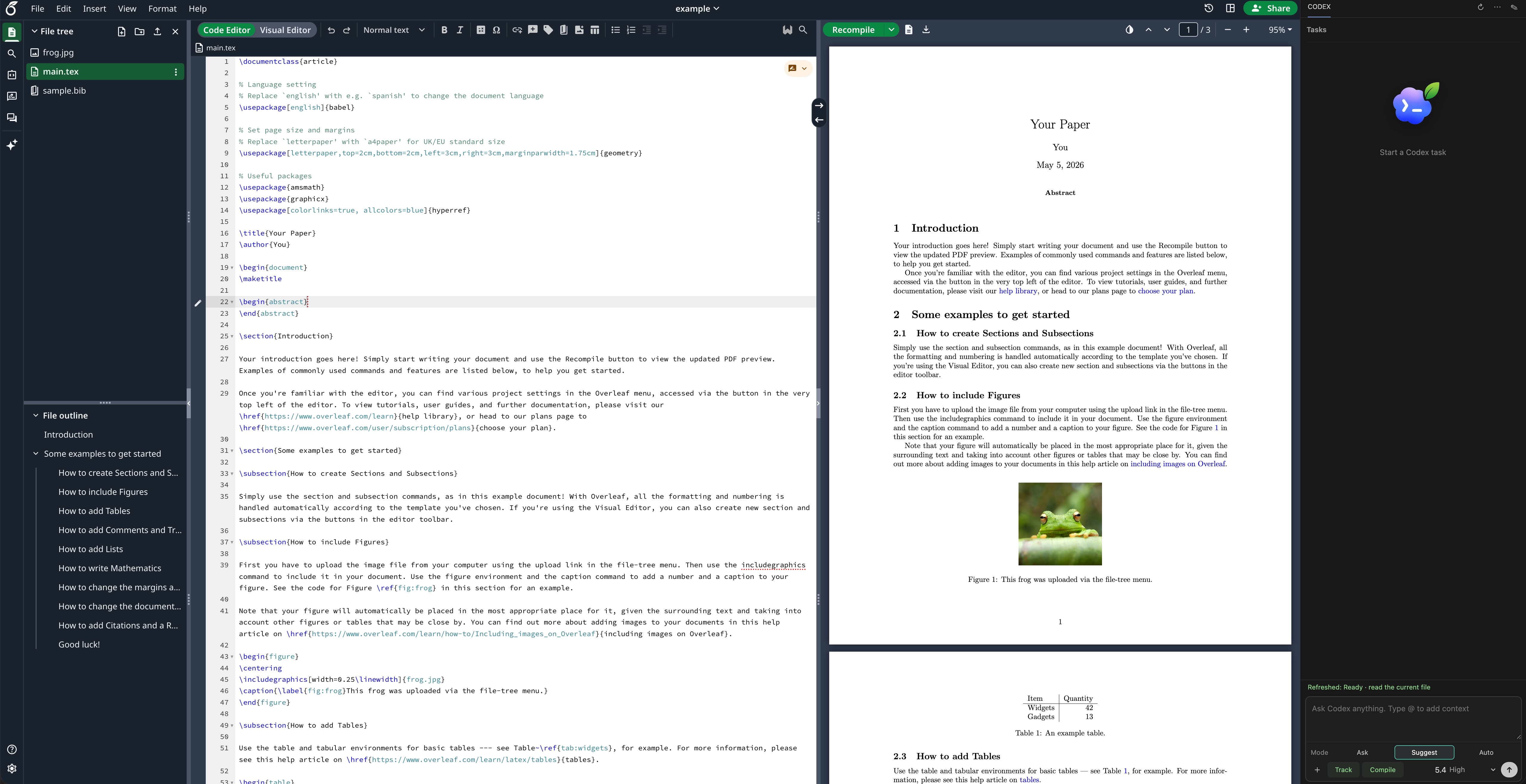 Codex Overleaf Link
